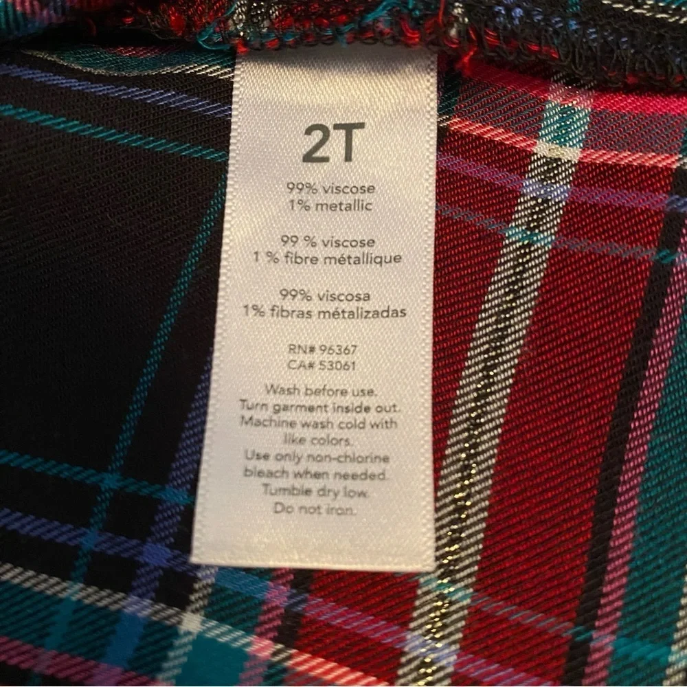 OshKosh B'gosh Toddler Girls Plaid Long Sleeve Shoulder Ruffle Dress Size 2T
